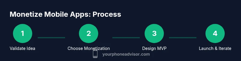 Process infographic showing monetization steps for mobile apps
