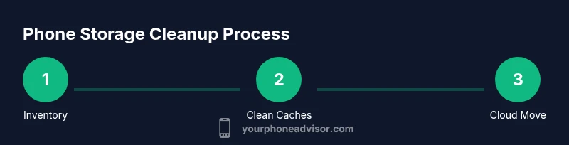 Process infographic showing steps to clean phone storage