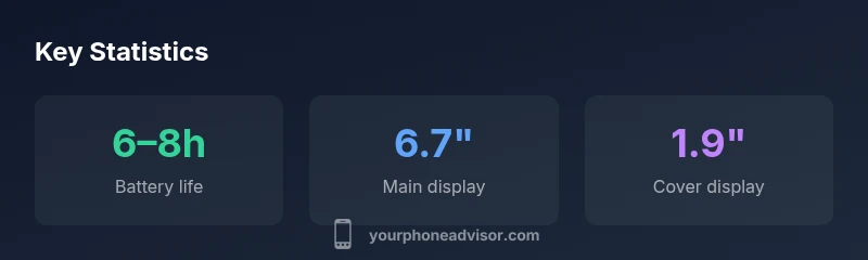 Infographic showing Z Flip main display, cover display, and typical battery life