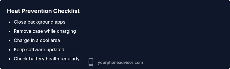 Checklist infographic for preventing phone overheating
