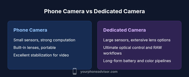 Comparison infographic showing phone camera vs dedicated camera features