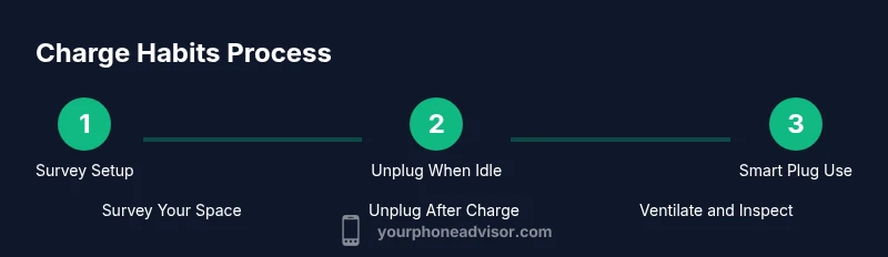 Infographic showing a 3-step process for safe phone charging habits
