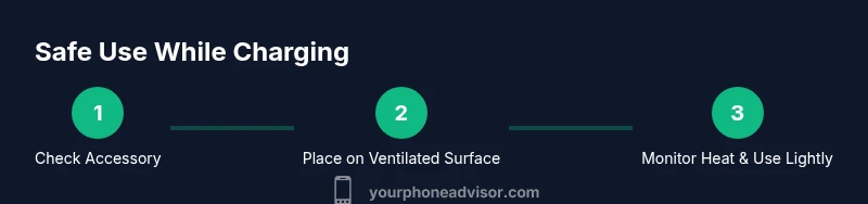 Infographic showing steps to safely use a phone while charging