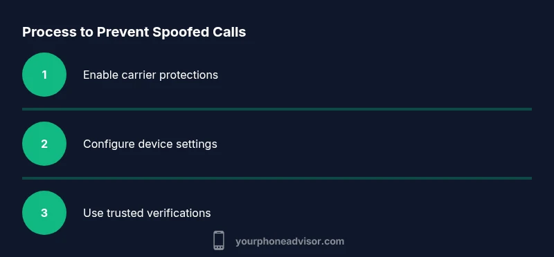 Infographic showing a three-step process to prevent spoofed calls