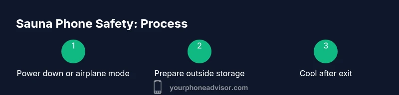 Process infographic showing steps to protect a phone in sauna