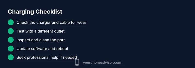 Checklist infographic for diagnosing charging issues on phones