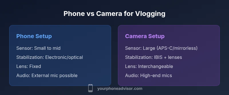 Comparison chart showing phone-based vlog setup vs dedicated camera setup
