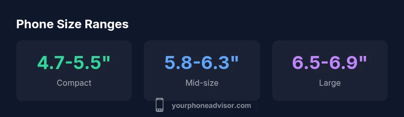 Tailwind-styled infographic showing phone size ranges