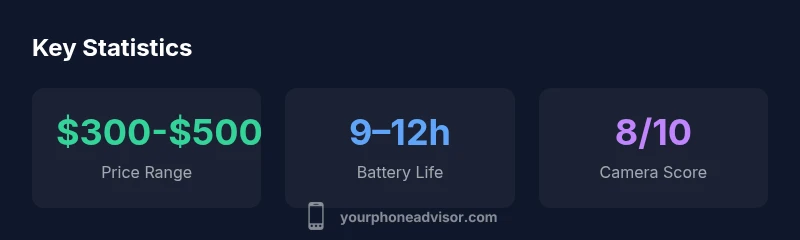 Stat cards showing price range, battery life, and camera score for Honor phones