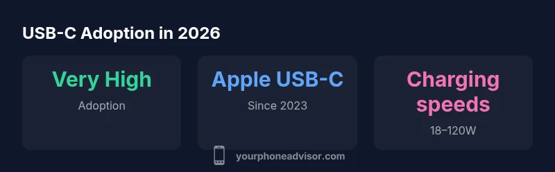 Infographic showing USB-C adoption across smartphones in 2026