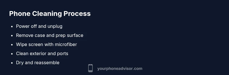 Process infographic showing steps to clean a phone