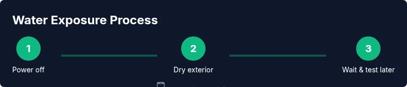 Infographic showing a three-step process for handling water-exposed phones